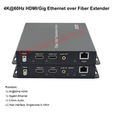 4K 60Hz HDMI/Gigabit Ethernet/ 3.5mm Audio Over Fiber Optic Converters LC Singlemode Up 10Km Uncompressed Lossless for Live TV/TV/PC/Set-top box